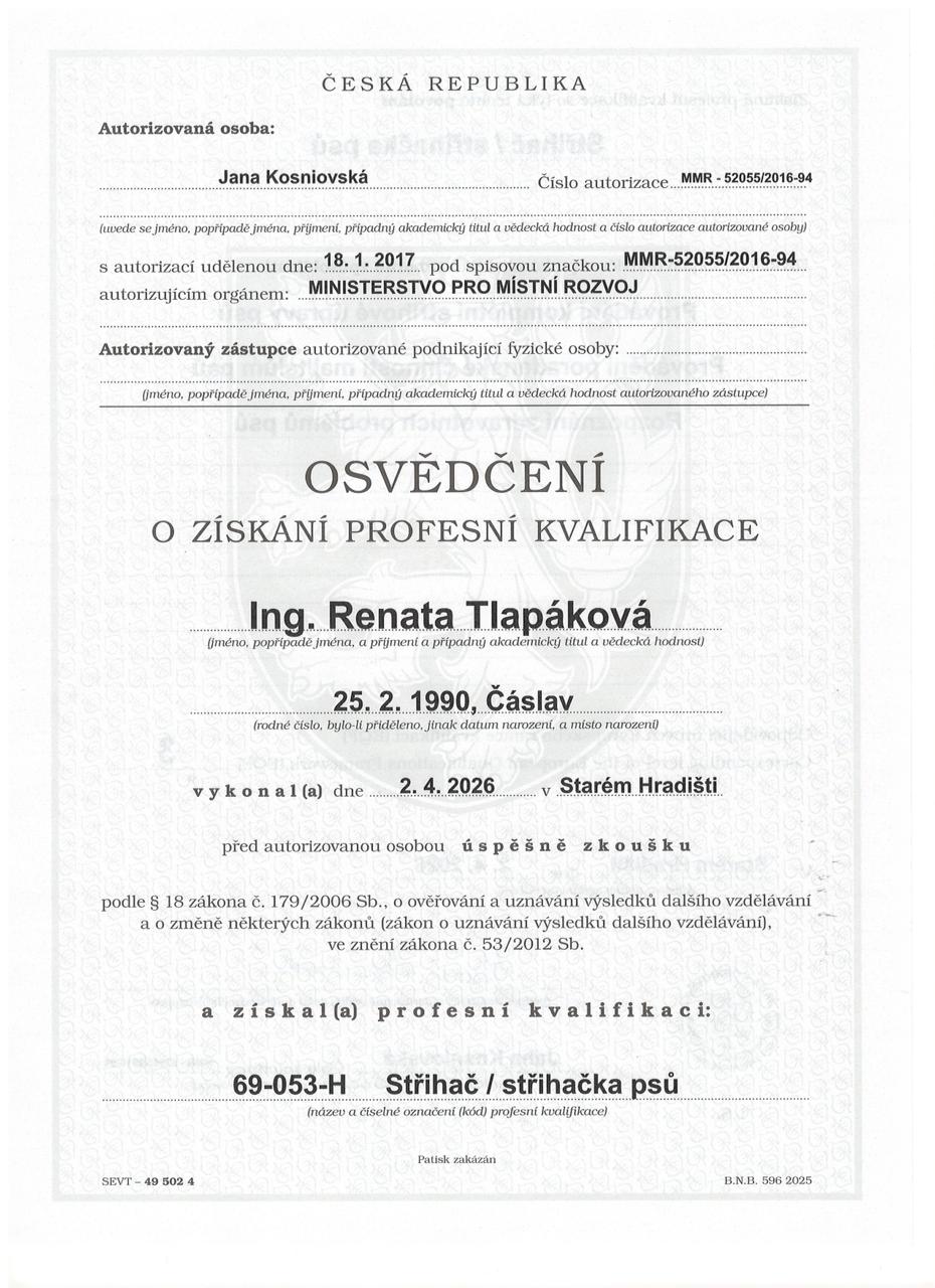 Profesní kvalifikace – Střihačka psů