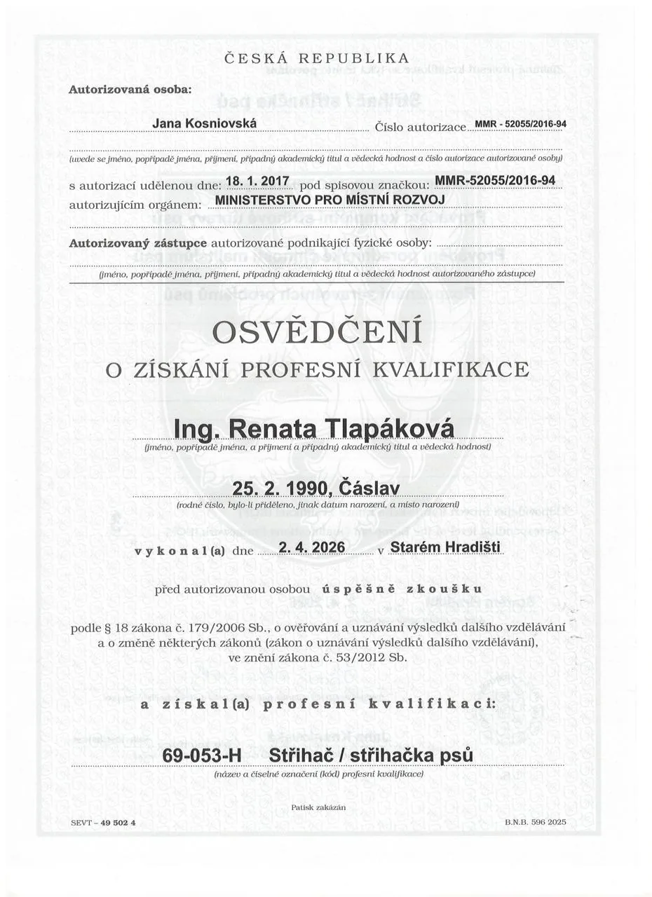 Profesní kvalifikace – Střihačka psů