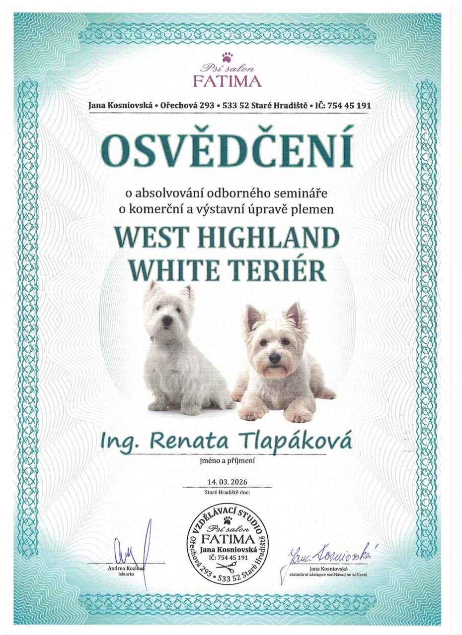 Osvědčení – West Highland White Teriér